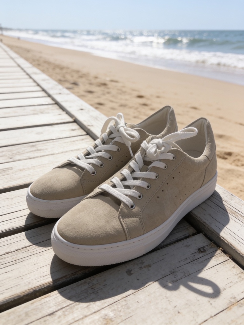 Luca Ferri  Beige Suede Perforated Low Top Sneakers Size 40